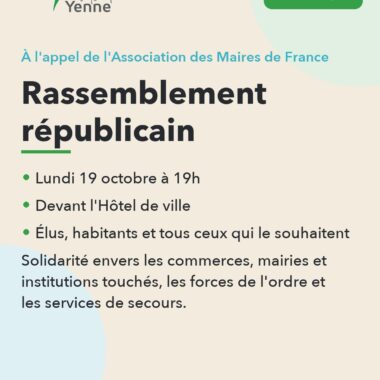 Rassemblement républicain à l'appel de l'Association des Maires de France, lundi 19 octobre à 19h devant l'Hôtel de ville de Yenne